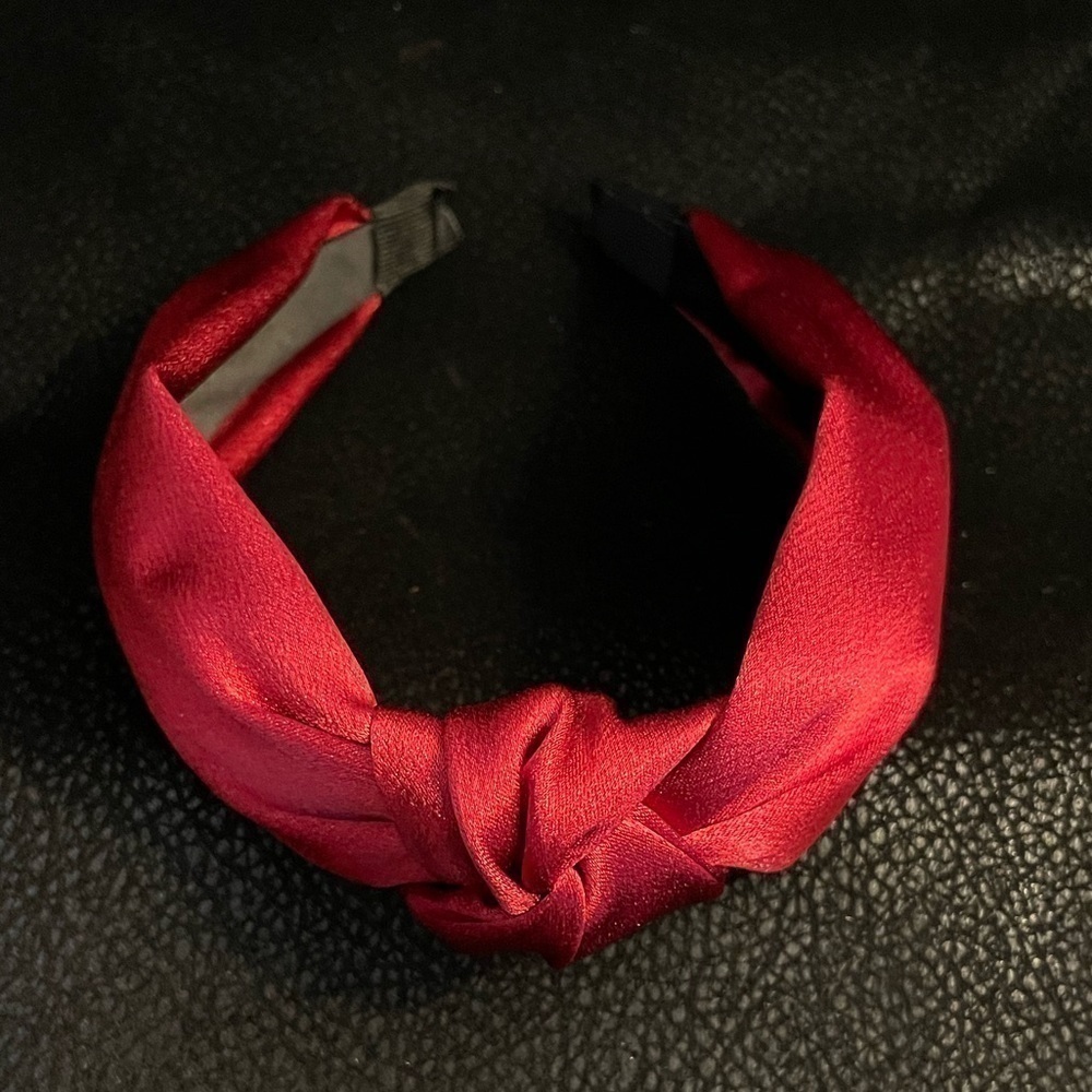𝅺RUBY Red Sateen Shimmer Knotted Headband.